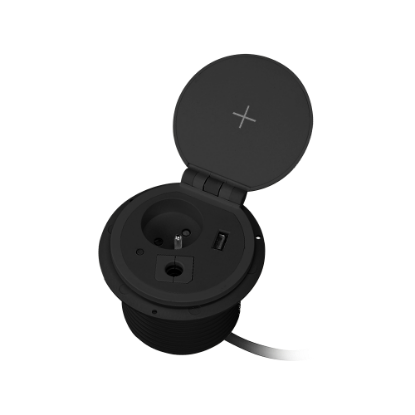 Imagine PRIZA MOBILIER,  FI 80, IINDUCTIE , 2P+E, 1USB, NEGRU,