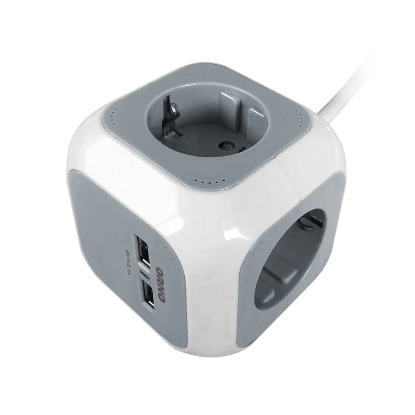 Picture of CABLU PRELUNGITOR CU 4 CAI 2P+E, ÎNCARCATOR 2XUSB, 1,4M, 3X1,5MMP, ALB-GRI
