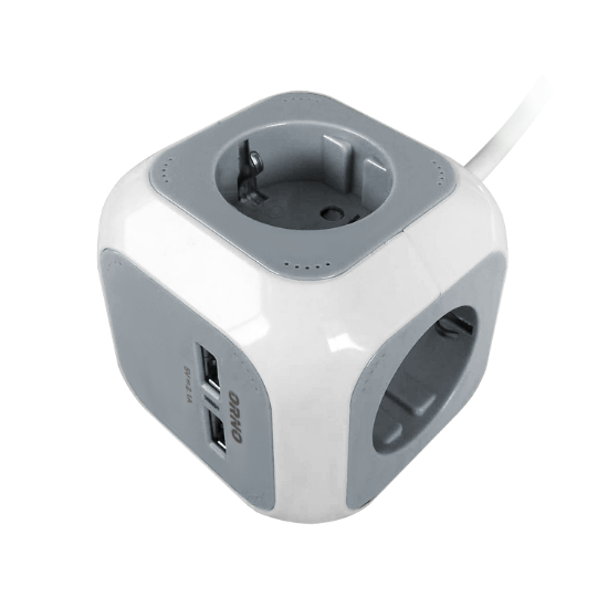 Picture of CABLU PRELUNGITOR CU 4 CAI 2P+E, ÎNCARCATOR 2XUSB, 1,4M, 3X1,5MMP, ALB-GRI
