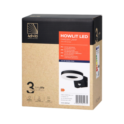 Imagine CORP IL LED,DE GRADINA,20W, 4000K/1800LM,CU SENZOR PIR, 140GR,IP65, NEGRU, AD-OP-6205BLPMR4