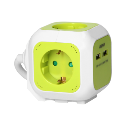 Picture of PRELUNGITOR 4PR, 2P+E, ÎNCARCATOR 2XUSB, 1,4M, 3X1,5MMP, ALB-LIME OR-AE-13144(GS)/L