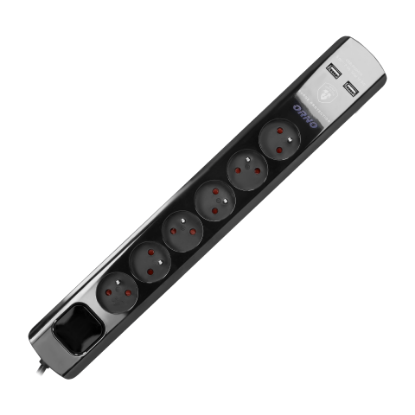 Imagine PRELUNGITOR 6PR, 2P+E, STD FRANCEZ, ÎNCARCATOR 2XUSB, 3M, 3X1MMP, NEGRU OR-AE-13163/B/3M