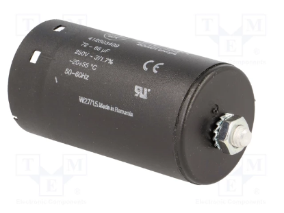 Picture of CONDENSATOR MOTOR, PORNIRE  72-86UF(80UF) 250VAC  4.12.80.3.409, TERMINAL 6.3MM