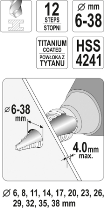 Imagine BURGHIU DIN TITAN CU GAURIRE IN TREPTE 6;8;11;14;17;20;23;26;29;32;35;38