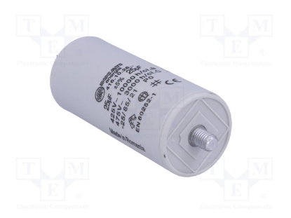 Picture of CONDENSATOR MOTOR, FUNCTIONARE  25UF 425VAC; DUCATI  4.16.10.26.64, TERMINAL 6.3MM