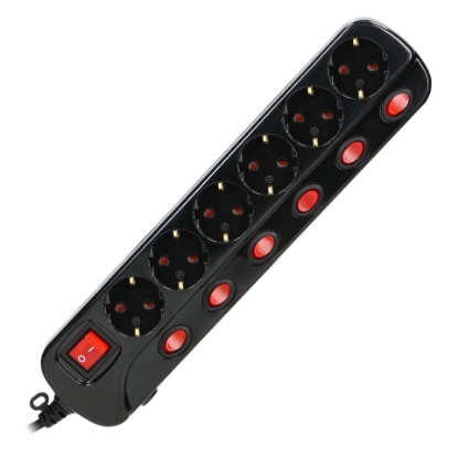 Imagine PRELUNGITOR  6PR(6*2P+E)+7INTR, 10A,1.5M, 3*1.0MMP, NEGRU