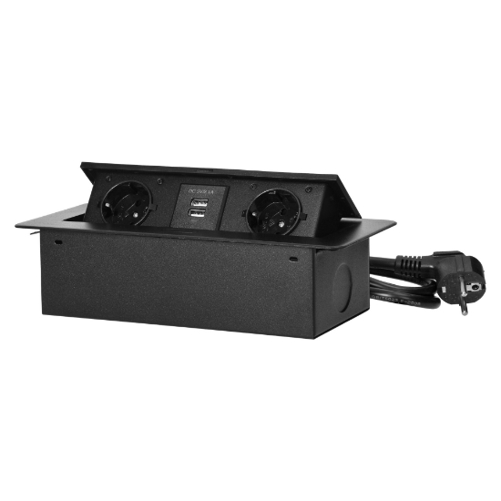Picture of PRIZA MOBILIER, 2*2P+E, 2XUSB-A, CARCASA CU MARGINE PLATA, ÎNCARCATOR USB,CABLU 1.5