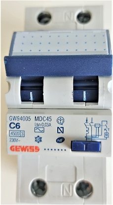 Picture of DISJUNCTOR DIFERENTIAL 1P+N C  6A   30MA   4.5KA 2M GW 94005