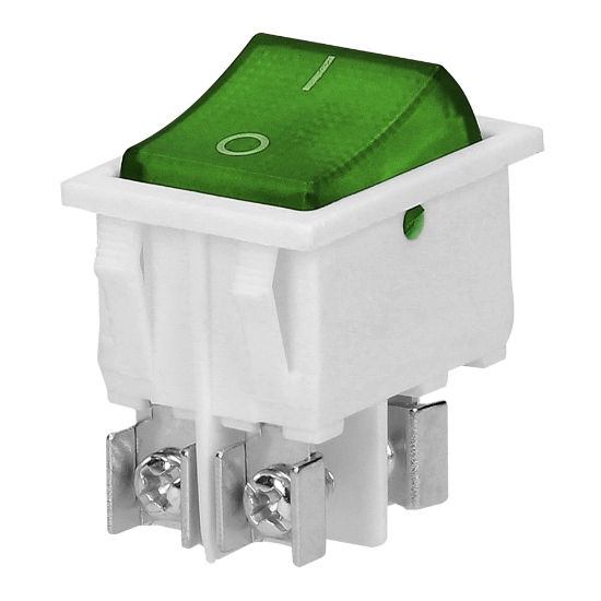 Imagine INTRERUPATOR BASCULANT ST, LAT, 2P, ( O-I ), 16A 250VAC, VERDE, CU LED, ALB OR-AE-