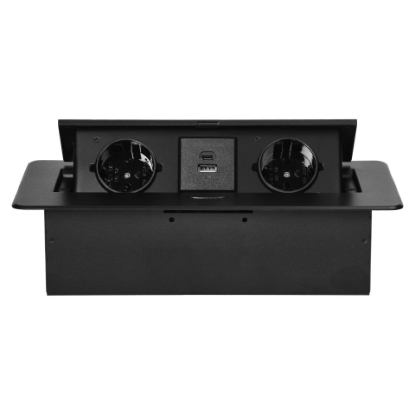 Imagine PRIZA MOBILIER, 2*2P+E, 2USB (TIP A+C, 3.6A), NEGRU, MARGINE FREZATA PLATA,