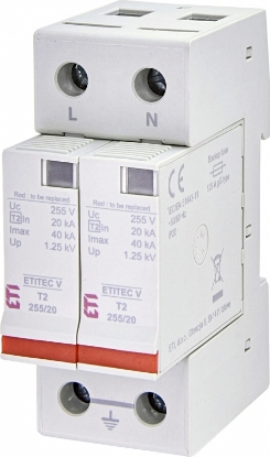 Imagine DESCARCATOR SUPRATENSIUNI, TIP T2, 2P 2MD, 255VAC, SPD, MOV, TT/TN-S, 40KA, ETITEC V, 255/20 1+1