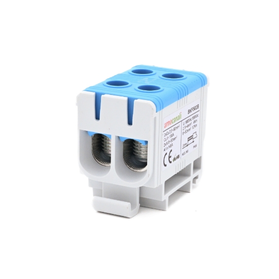 Imagine BLOC DISTRIBUTIE 1P, (2* 50+2*50)MMP/ 4GAURI, CU-AL, 160A, ALBASTRU,