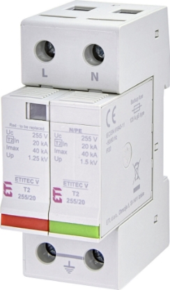 Imagine DESCARCATOR SUPRATENSIUNI, TIP T2, 2P 2MD, 255VAC, SPD, MOV, TT/TN-S, 40KA, ETITEC V, 255/20 1+1 RC