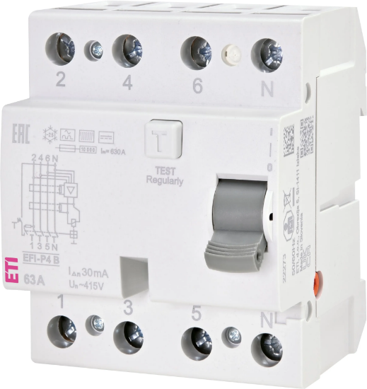 Imagine DIFERENTIAL RCCB, 30MA, TIP B, 63A, 3P+N, 4MD, 10KA, EFI-P4-B