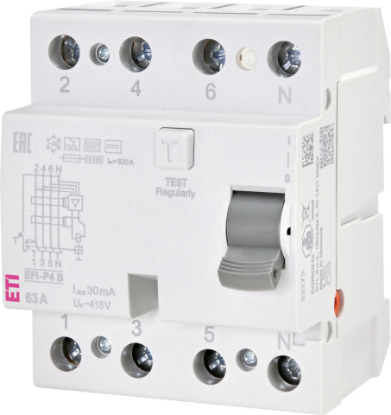 Imagine DIFERENTIAL RCCB, 30MA, TIP B, 63A, 3P+N, 4MD, 10KA, EFI-P4-B